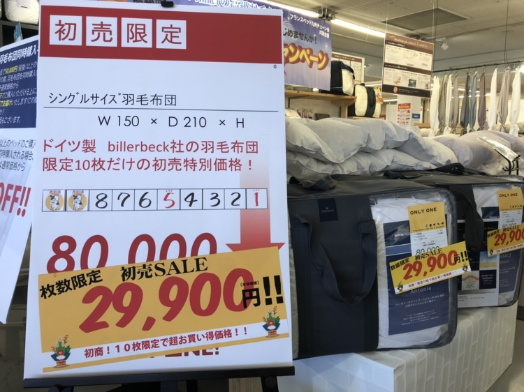 ドイツ製「ビラベック」社　羽毛布団が初売特価！！