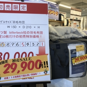 ドイツ製「ビラベック」社　羽毛布団が初売特価！！